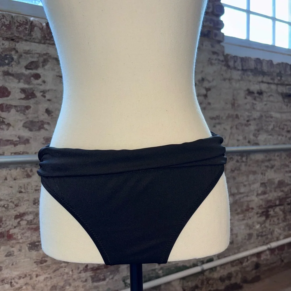J.Crew Bikini Bottoms Swim Separates Size Small Black Fold Over Waistband
